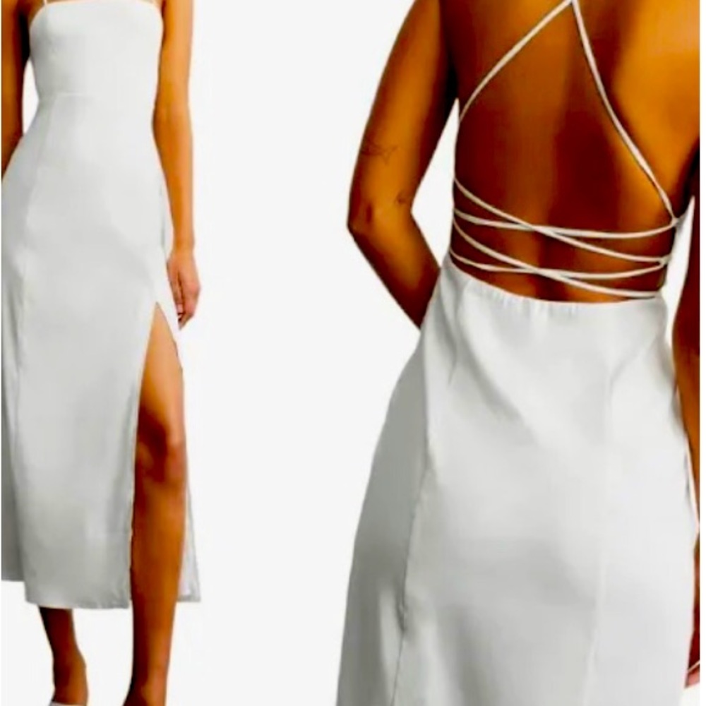 Zara white midi linen strapy dress